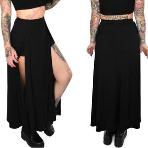 FOXBLOOD Darla Black High Waisted Knit Maxi Slit Skirt XL
